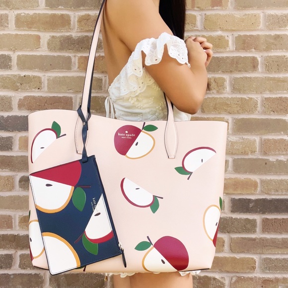 kate spade Handbags - Kate Spade Honeycrisp Large Reversible Tote Pouch Pink Multi Apple